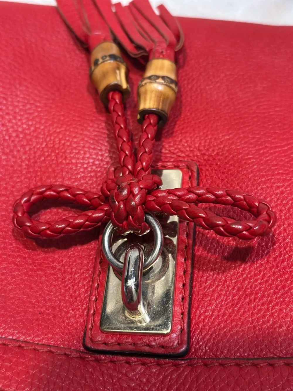 Gucci Red Leather Crossbody with Braided Strap and Tassels - Picture 4 of 11